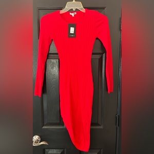 Fashion Nova, women’s size small, red, ribbed texture, assymetrical hem dress